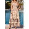 image:imagePRETTYGARDEN Womens 2026 Summer Maxi Dress Tie Straps Floral Beach Vacation Long Dresses Smocked Boho Sundress with PocketsApricot Brown Floral
