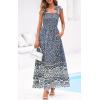 image:imagePRETTYGARDEN Womens 2026 Summer Maxi Dress Tie Straps Floral Beach Vacation Long Dresses Smocked Boho Sundress with PocketsBlue Floral