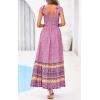 image:imagePRETTYGARDEN Womens 2026 Summer Maxi Dress Tie Straps Floral Beach Vacation Long Dresses Smocked Boho Sundress with PocketsPink Purple Floral