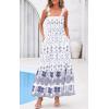 image:imagePRETTYGARDEN Womens 2026 Summer Maxi Dress Tie Straps Floral Beach Vacation Long Dresses Smocked Boho Sundress with PocketsWhite Blue Floral