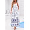 image:imagePRETTYGARDEN Womens 2026 Summer Maxi Dress Tie Straps Floral Beach Vacation Long Dresses Smocked Boho Sundress with PocketsWhite Blue Floral