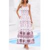 image:imagePRETTYGARDEN Womens 2026 Summer Maxi Dress Tie Straps Floral Beach Vacation Long Dresses Smocked Boho Sundress with PocketsWhite Rose Red Floral
