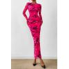 image:imagePRETTYGARDEN Womens Long Sleeve Bodycon Dresses 2026 Spring Sexy Floral Mesh Slit Ruched Tight Maxi Wedding Guest DressBlack Rose Red Big Flower