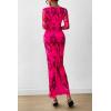 image:imagePRETTYGARDEN Womens Long Sleeve Bodycon Dresses 2026 Spring Sexy Floral Mesh Slit Ruched Tight Maxi Wedding Guest DressBlack Rose Red Big Flower