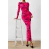 image:imagePRETTYGARDEN Womens Long Sleeve Bodycon Dresses 2026 Spring Sexy Floral Mesh Slit Ruched Tight Maxi Wedding Guest DressBlack Rose Red Big Flower