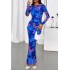 image:imagePRETTYGARDEN Womens Long Sleeve Bodycon Dresses 2026 Spring Sexy Floral Mesh Slit Ruched Tight Maxi Wedding Guest DressBlue Pink Flower