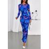 image:imagePRETTYGARDEN Womens Long Sleeve Bodycon Dresses 2026 Spring Sexy Floral Mesh Slit Ruched Tight Maxi Wedding Guest DressBlue Pink Flower
