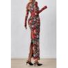 image:imagePRETTYGARDEN Womens Long Sleeve Bodycon Dresses 2026 Spring Sexy Floral Mesh Slit Ruched Tight Maxi Wedding Guest DressFloral Black Multicolored
