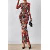 image:imagePRETTYGARDEN Womens Long Sleeve Bodycon Dresses 2026 Spring Sexy Floral Mesh Slit Ruched Tight Maxi Wedding Guest DressFloral Black Multicolored