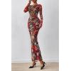 image:imagePRETTYGARDEN Womens Long Sleeve Bodycon Dresses 2026 Spring Sexy Floral Mesh Slit Ruched Tight Maxi Wedding Guest DressFloral Black Multicolored