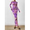 image:imagePRETTYGARDEN Womens Long Sleeve Bodycon Dresses 2026 Spring Sexy Floral Mesh Slit Ruched Tight Maxi Wedding Guest DressFloral Grey Purple
