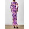 image:imagePRETTYGARDEN Womens Long Sleeve Bodycon Dresses 2026 Spring Sexy Floral Mesh Slit Ruched Tight Maxi Wedding Guest DressFloral Grey Purple