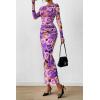 image:imagePRETTYGARDEN Womens Long Sleeve Bodycon Dresses 2026 Spring Sexy Floral Mesh Slit Ruched Tight Maxi Wedding Guest DressFloral Grey Purple
