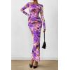 image:imagePRETTYGARDEN Womens Long Sleeve Bodycon Dresses 2026 Spring Sexy Floral Mesh Slit Ruched Tight Maxi Wedding Guest DressFloral Grey Purple