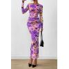 image:imagePRETTYGARDEN Womens Long Sleeve Bodycon Dresses 2026 Spring Sexy Floral Mesh Slit Ruched Tight Maxi Wedding Guest DressFloral Grey Purple