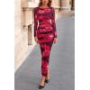 image:imagePRETTYGARDEN Womens Long Sleeve Bodycon Dresses 2026 Spring Sexy Floral Mesh Slit Ruched Tight Maxi Wedding Guest DressRed Flower