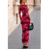 image:imagePRETTYGARDEN Womens Long Sleeve Bodycon Dresses 2026 Spring Sexy Floral Mesh Slit Ruched Tight Maxi Wedding Guest DressRed Flower