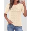 image:imagePRETTYGARDEN Womens Short Sleeve Sweater Crochet Summer Tops 2026 Trendy Casual Hollow Out Shirts Beach Vacation ClothesBeige