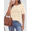 image:imagePRETTYGARDEN Womens Short Sleeve Sweater Crochet Summer Tops 2026 Trendy Casual Hollow Out Shirts Beach Vacation ClothesBeige