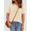 image:imagePRETTYGARDEN Womens Short Sleeve Sweater Crochet Summer Tops 2026 Trendy Casual Hollow Out Shirts Beach Vacation ClothesBeige