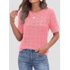 image:imagePRETTYGARDEN Womens Short Sleeve Sweater Crochet Summer Tops 2026 Trendy Casual Hollow Out Shirts Beach Vacation ClothesPink