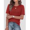 image:imagePRETTYGARDEN Womens Short Sleeve Sweater Crochet Summer Tops 2026 Trendy Casual Hollow Out Shirts Beach Vacation ClothesRed