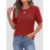 image:imagePRETTYGARDEN Womens Short Sleeve Sweater Crochet Summer Tops 2026 Trendy Casual Hollow Out Shirts Beach Vacation ClothesRed