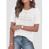image:imagePRETTYGARDEN Womens Short Sleeve Sweater Crochet Summer Tops 2026 Trendy Casual Hollow Out Shirts Beach Vacation ClothesWhite
