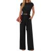 image:imagePRETTYGARDEN 2 Piece Lounge Sets For Women 2026 Summer Casual Outfits Cap Sleeve Belted Crop Tops Wide Palazzo Leg PantsBlack