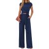 image:imagePRETTYGARDEN 2 Piece Lounge Sets For Women 2026 Summer Casual Outfits Cap Sleeve Belted Crop Tops Wide Palazzo Leg PantsNavy