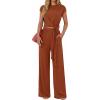 image:imagePRETTYGARDEN 2 Piece Lounge Sets For Women 2026 Summer Casual Outfits Cap Sleeve Belted Crop Tops Wide Palazzo Leg PantsRed Brown