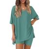 image:imagePRETTYGARDEN 2 Piece Sets for Women Summer 2026 Lounge Short Set Spring Matching Biker Shorts V Neck Oversized Shirt ClothingFruit Green
