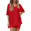 image:imagePRETTYGARDEN 2 Piece Sets for Women Summer 2026 Lounge Short Set Spring Matching Biker Shorts V Neck Oversized Shirt ClothingRed