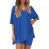 image:imagePRETTYGARDEN 2 Piece Sets for Women Summer 2026 Lounge Short Set Spring Matching Biker Shorts V Neck Oversized Shirt ClothingRoyal Blue