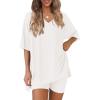 image:imagePRETTYGARDEN 2 Piece Sets for Women Summer 2026 Lounge Short Set Spring Matching Biker Shorts V Neck Oversized Shirt ClothingWhite