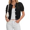 image:imagePRETTYGARDEN Women Summer Crochet Puff Short Sleeve Cardigan Lightweight Spring Cropped Button Up Beach Knit Sweater TopsBlack