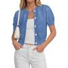 image:imagePRETTYGARDEN Women Summer Crochet Puff Short Sleeve Cardigan Lightweight Spring Cropped Button Up Beach Knit Sweater TopsBlue
