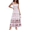 image:imagePRETTYGARDEN Womens 2026 Summer Maxi Dress Tie Straps Floral Beach Vacation Long Dresses Smocked Boho Sundress with PocketsWhite Rose Red Floral
