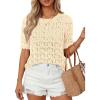 image:imagePRETTYGARDEN Womens Short Sleeve Sweater Crochet Summer Tops 2026 Trendy Casual Hollow Out Shirts Beach Vacation ClothesBeige