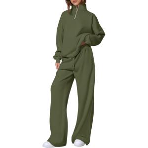 image:imagePRETTYGARDEN Womens Casual Two Piece Sets Fall 2026 Outfits Quarter Zip Sweatshirts Straight Leg Pants Sweatsuits TracksuitArmy Green