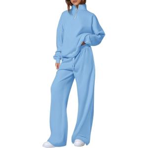 image:imagePRETTYGARDEN Womens Casual Two Piece Sets Fall 2026 Outfits Quarter Zip Sweatshirts Straight Leg Pants Sweatsuits TracksuitLight Blue