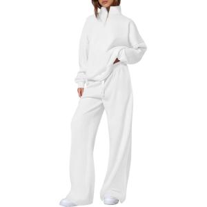 image:imagePRETTYGARDEN Womens Casual Two Piece Sets Fall 2026 Outfits Quarter Zip Sweatshirts Straight Leg Pants Sweatsuits TracksuitWhite
