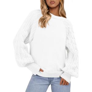 image:imagePRETTYGARDEN Womens Sweaters Spring Fashion 2026 Crew Neck Cable Knit Casual Loose Chunky Tunic Sweater Winter ClothingWhite
