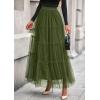 image:imagePRETTYGARDEN Tulle Skirts for Women 2026 Spring Fashion Elastic High Waisted Tiered Flowy Fairy ALine Casual Maxi Long SkirtArmy Green