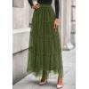 image:imagePRETTYGARDEN Tulle Skirts for Women 2026 Spring Fashion Elastic High Waisted Tiered Flowy Fairy ALine Casual Maxi Long SkirtArmy Green