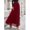 image:imagePRETTYGARDEN Tulle Skirts for Women 2026 Spring Fashion Elastic High Waisted Tiered Flowy Fairy ALine Casual Maxi Long SkirtBurgundy
