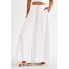 image:imagePRETTYGARDEN Womens 2026 Summer Wide Leg Palazzo Pants High Waisted Flowy Pockets Trendy Casual Lounge Boho Beach TrousersWhite