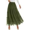 image:imagePRETTYGARDEN Tulle Skirts for Women 2026 Spring Fashion Elastic High Waisted Tiered Flowy Fairy ALine Casual Maxi Long SkirtArmy Green