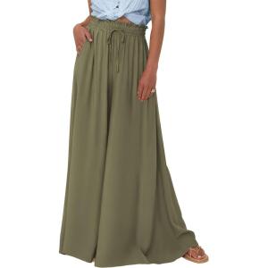 image:imagePRETTYGARDEN Womens 2026 Summer Wide Leg Palazzo Pants High Waisted Flowy Pockets Trendy Casual Lounge Boho Beach TrousersArmy Green