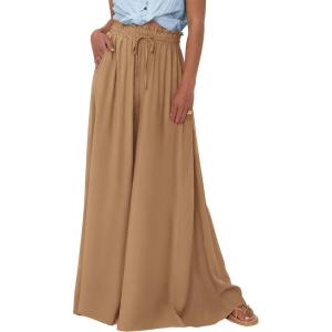 image:imagePRETTYGARDEN Womens 2026 Summer Wide Leg Palazzo Pants High Waisted Flowy Pockets Trendy Casual Lounge Boho Beach TrousersKhaki